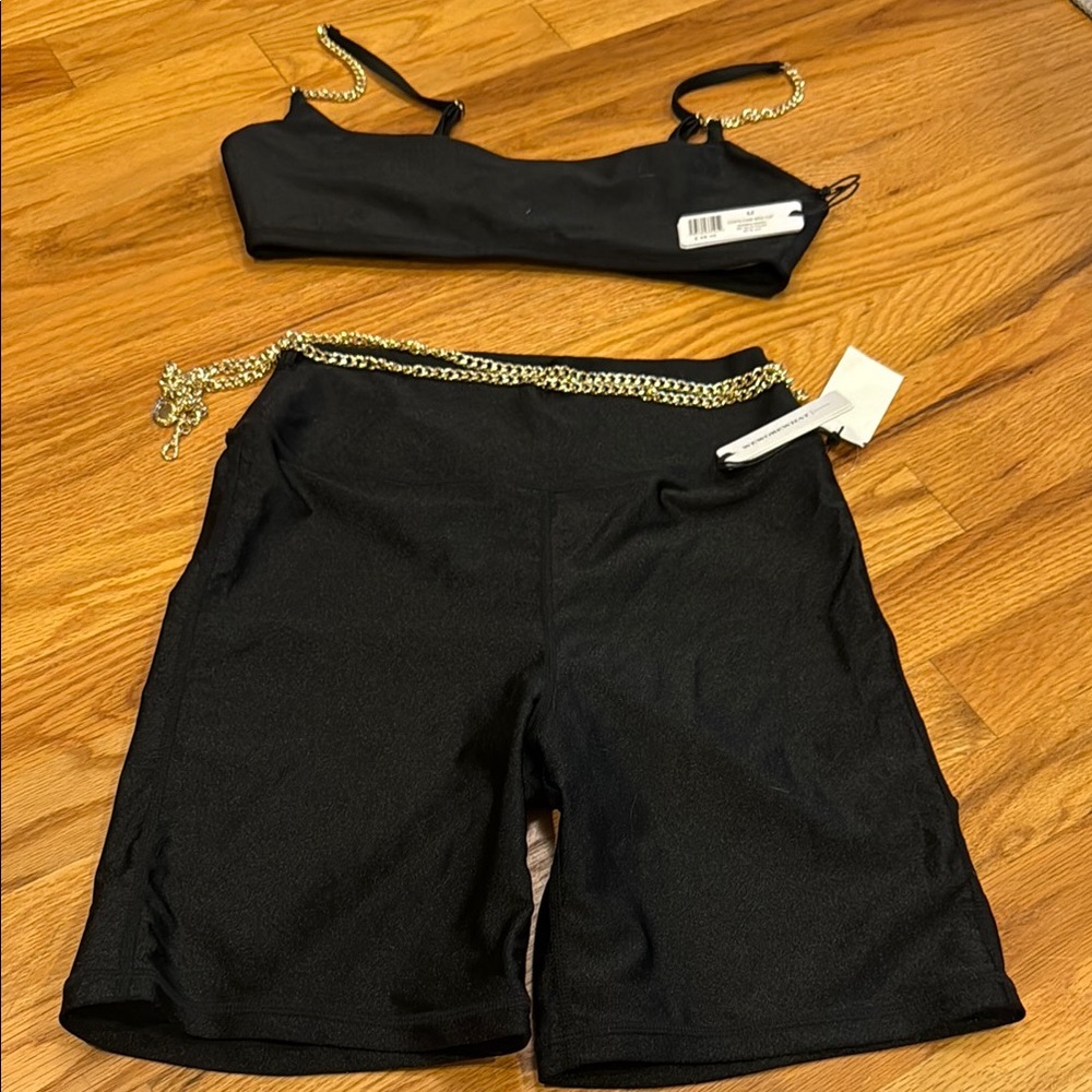 We wore what chain belt bike shorts and sports bra